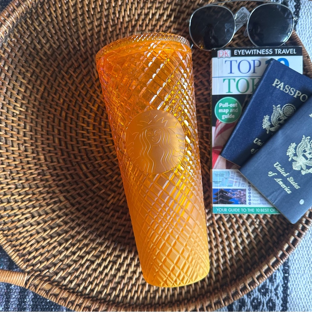 Starbucks Studded Summer Orange “Mango” Ombre 24 oz Travel Tumbler NWT